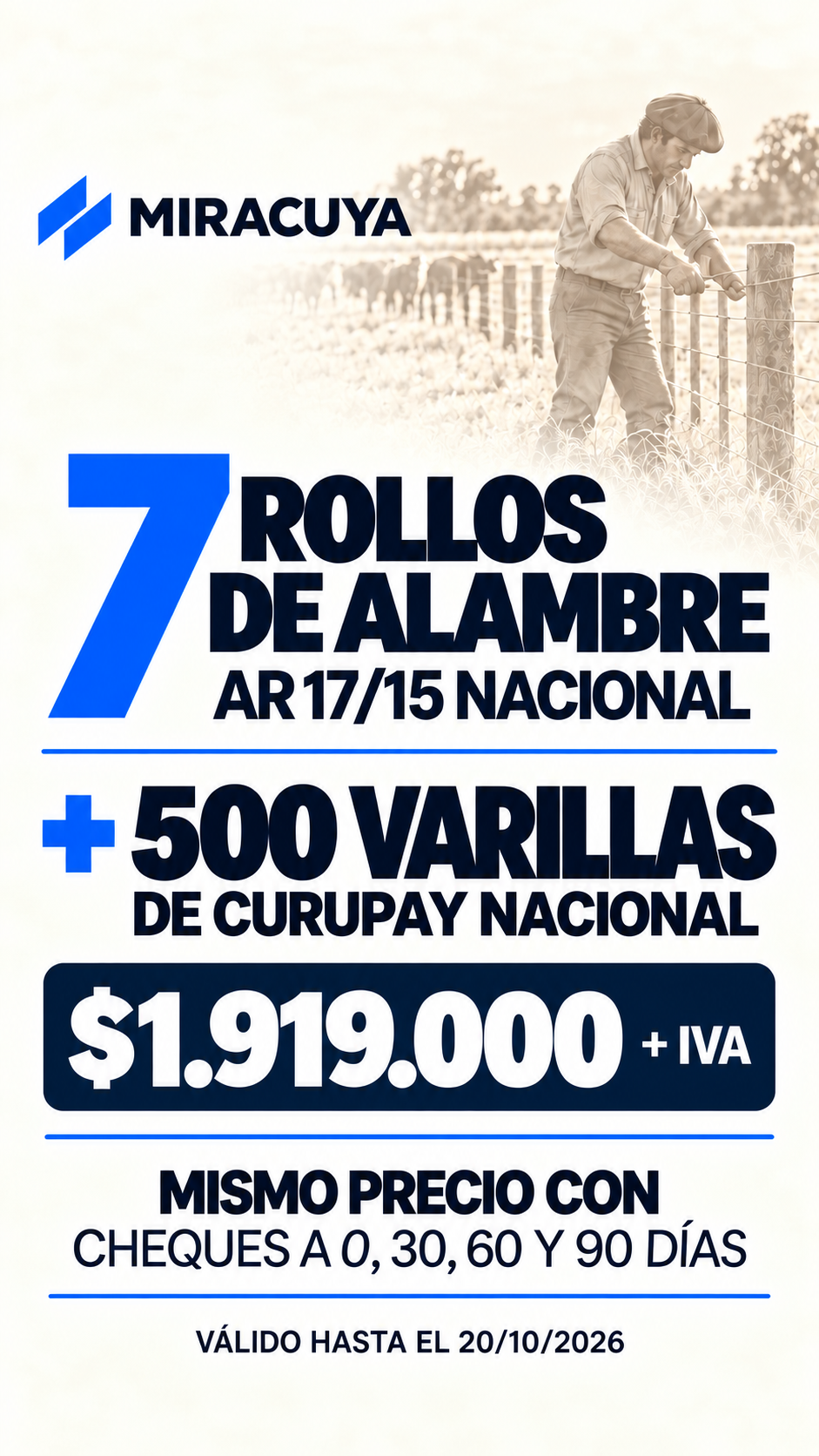 1000 metros de Alambrado - Financiación con cheques a: 0, 30, 60 y 90 días.